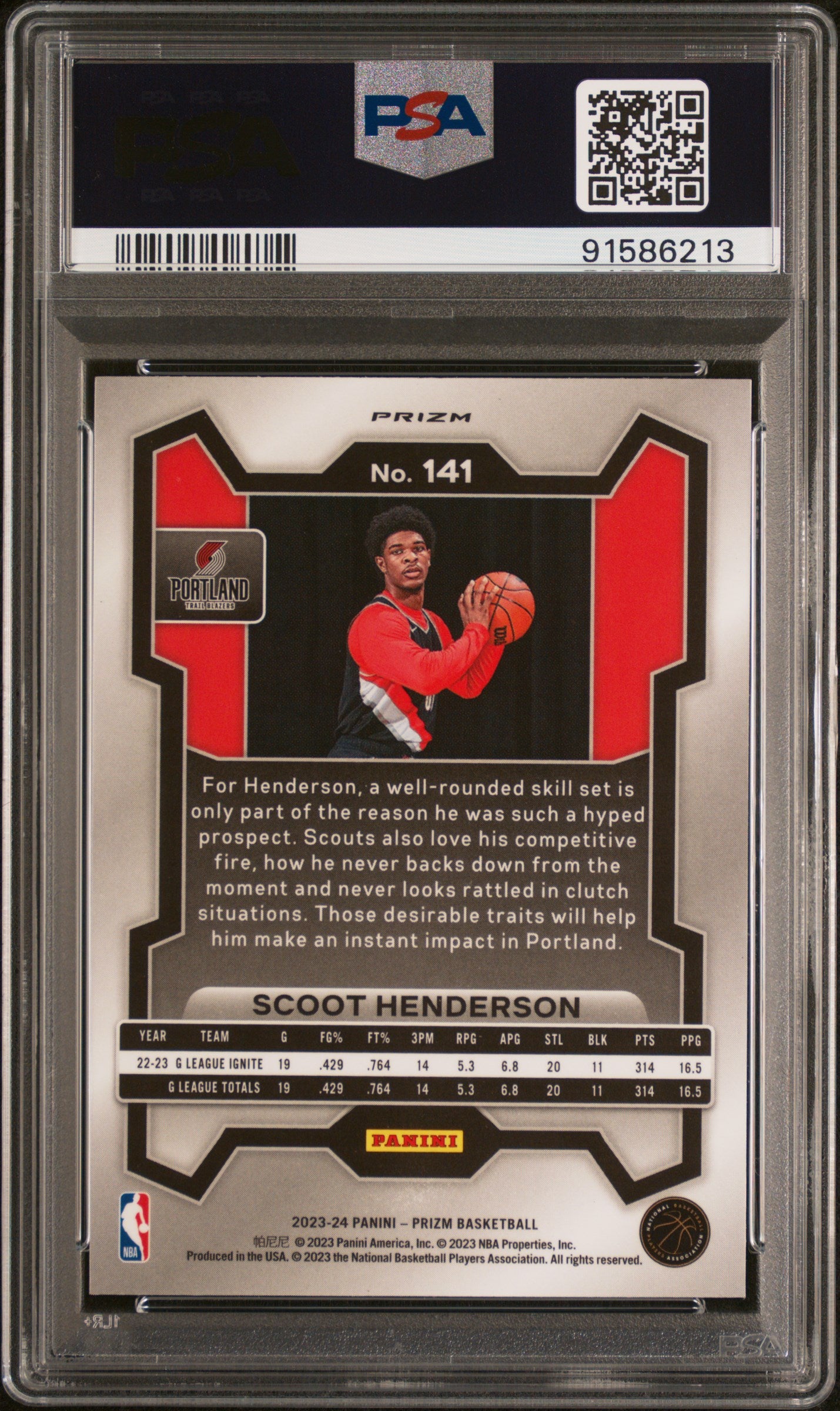 Scoot Henderson 2023 Panini Prizm Rookie #141 Silver Prizm PSA 10 Gem Mint