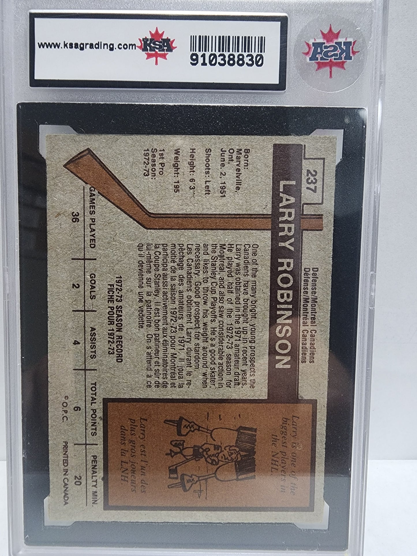 Larry Robinson 1973 O-Pee-Chee #237 KSA 8 Nm-Mint