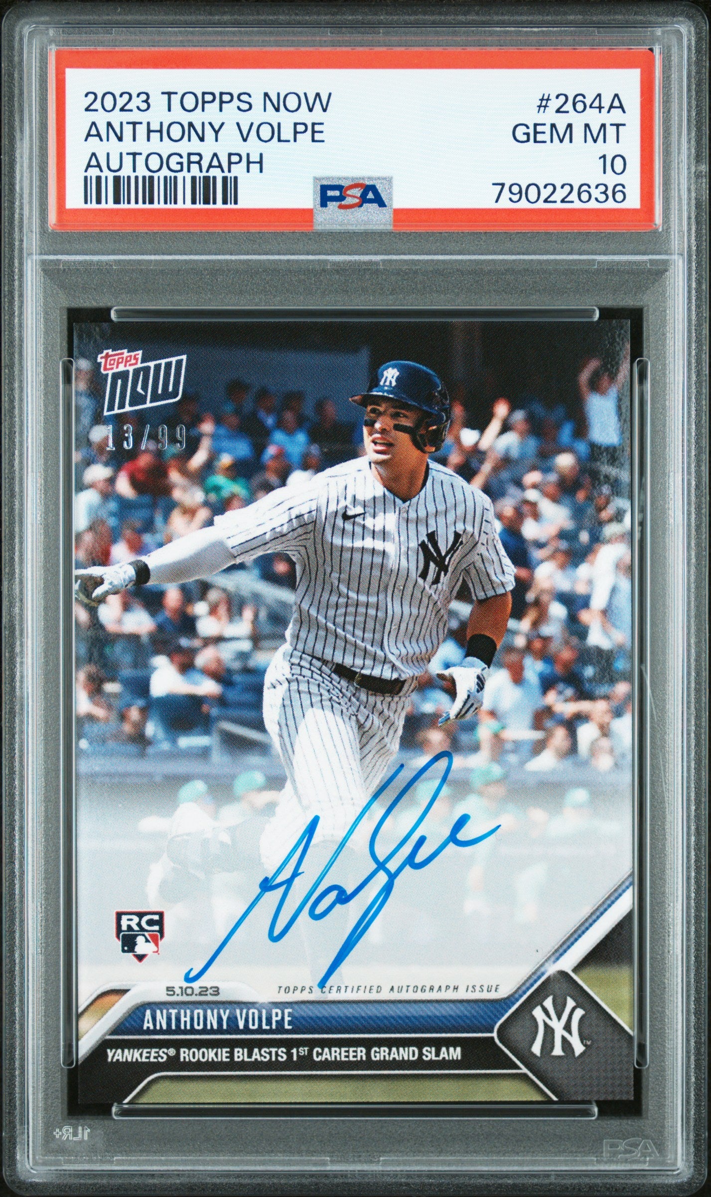 Anthony Volpe 2023 Topps Now Autograph #264A #13/99 PSA 10 Gem Mint