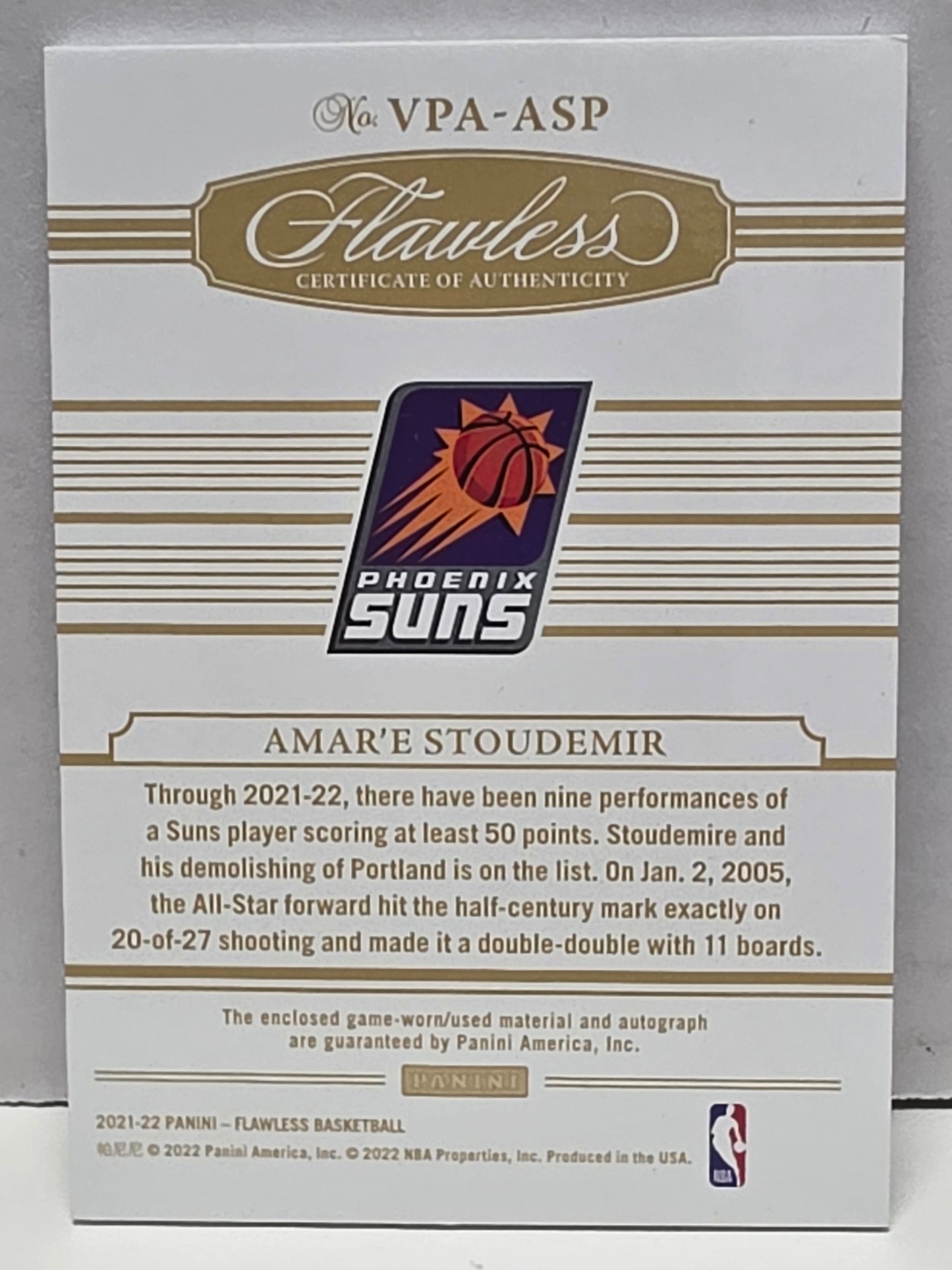 Amar'e Stoudemir 2021 Panini Flawless Patch Auto #7/25