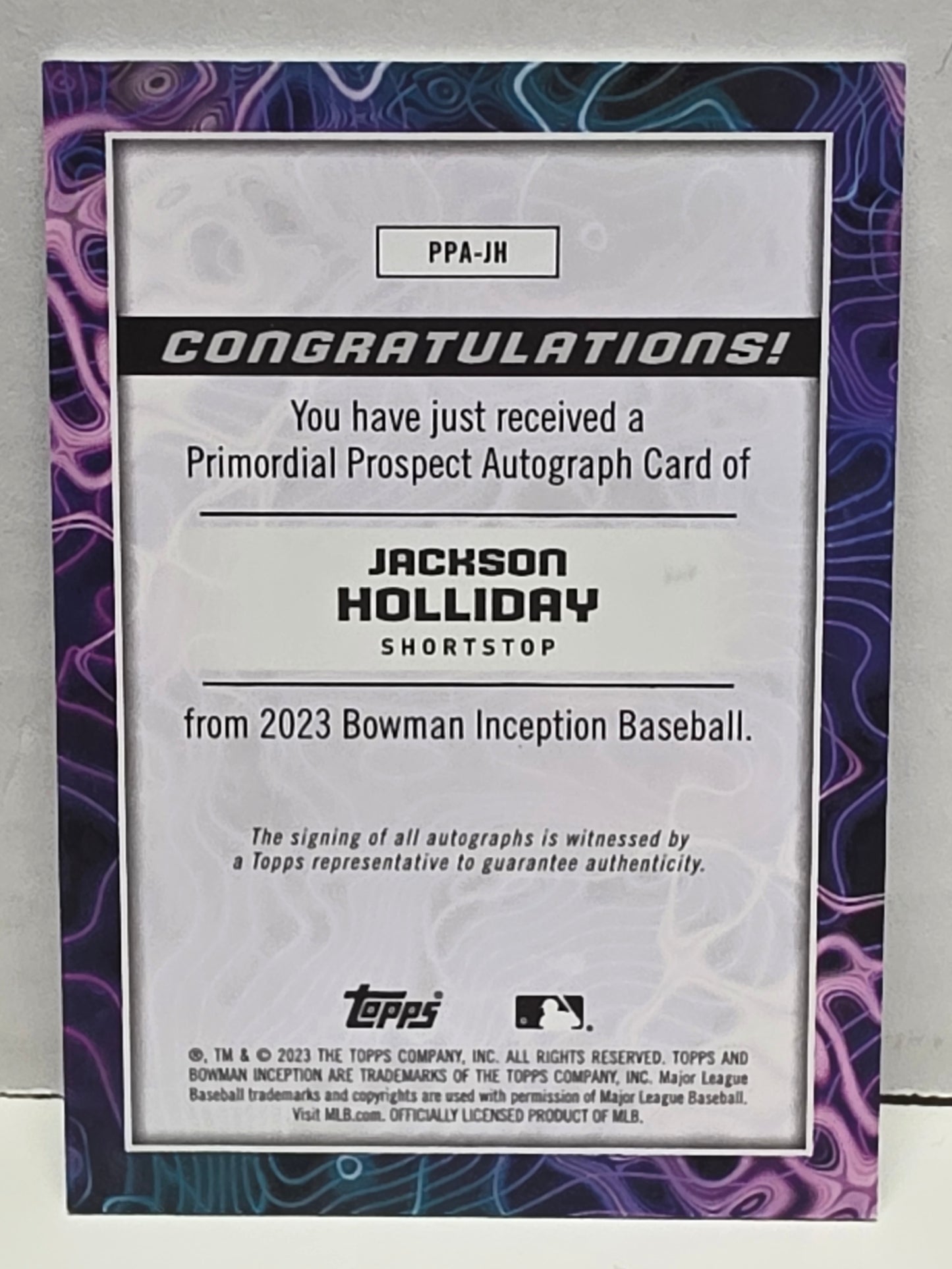Jackson Holliday 2023 Bowman Inception Autograph #23/75