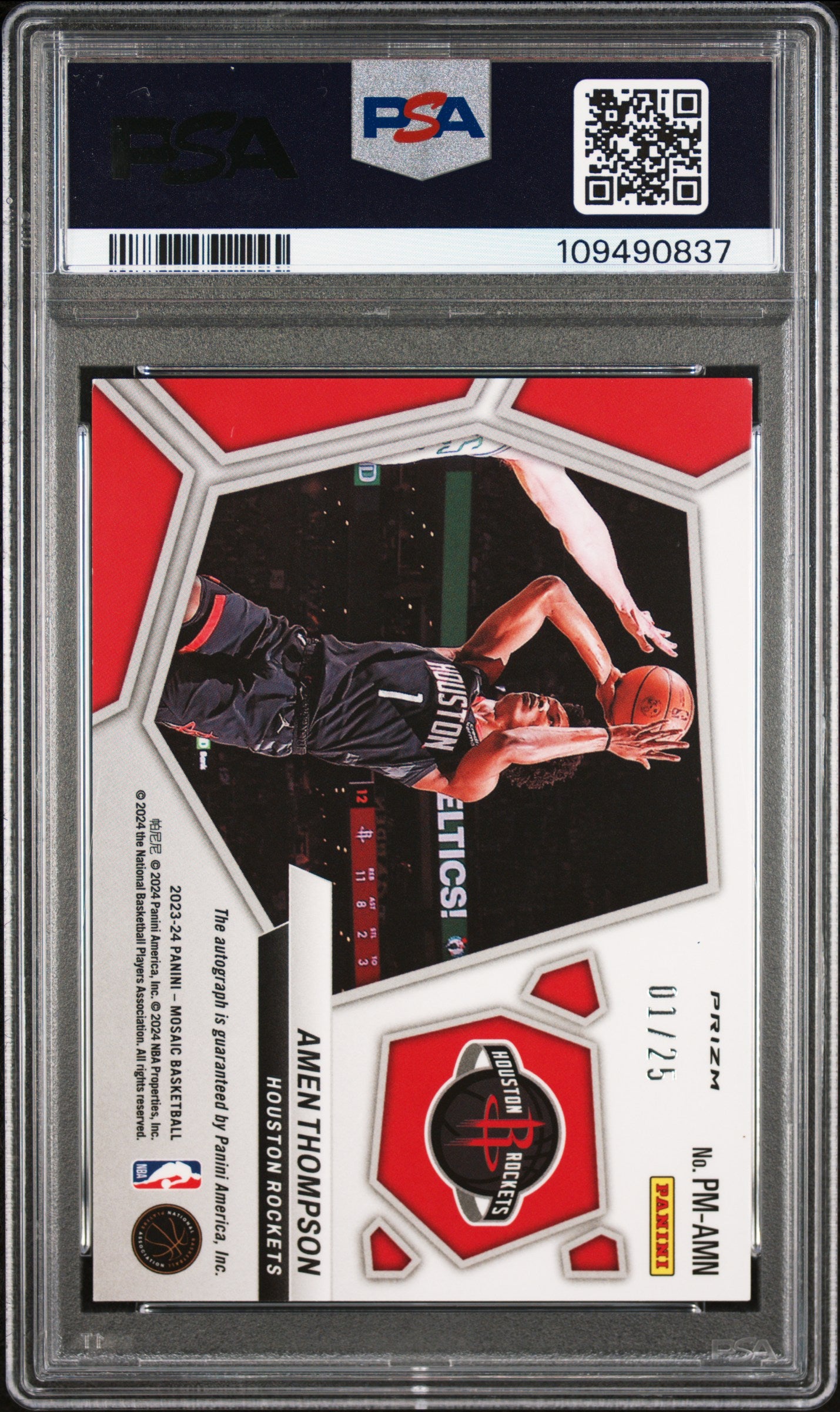 Amen Thompson 2023 Panini Mosaic Pictographs White Auto #1/25 PSA 9 Mint