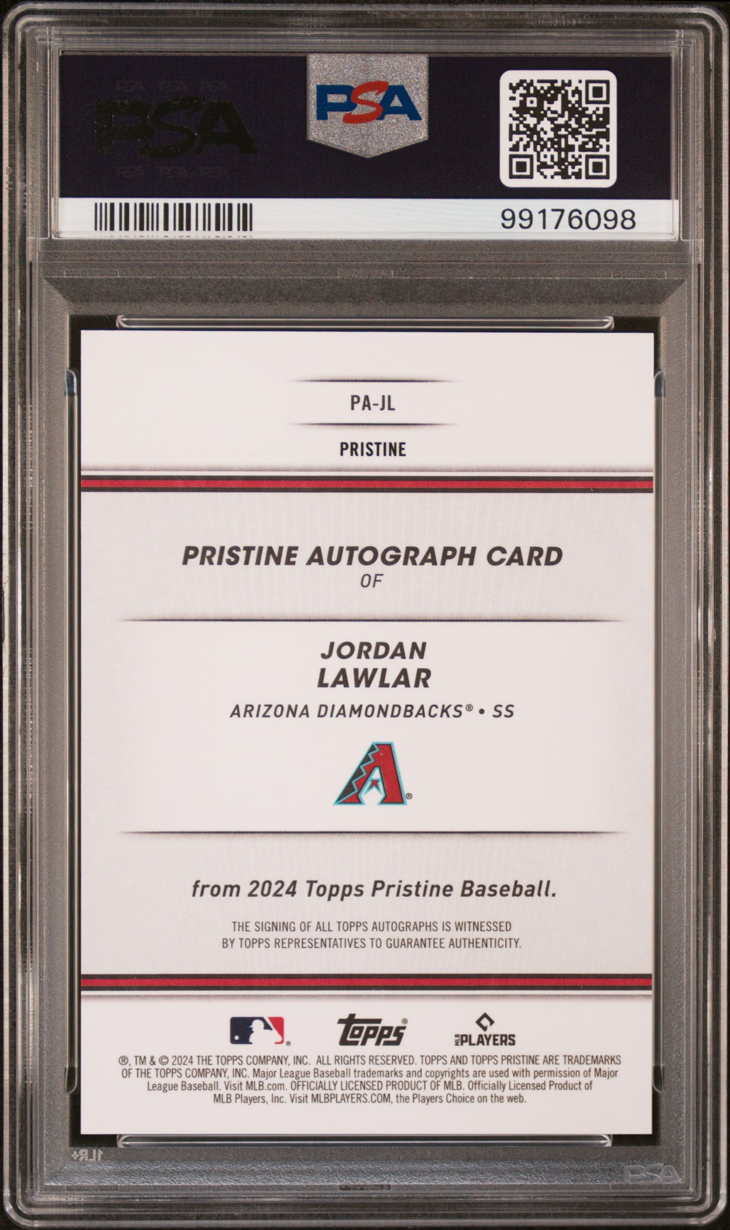 Jordan Lawlar 2024 Topps Pristine Blue Pristine Rookie Auto #67/75 PSA 10 Gem Mint