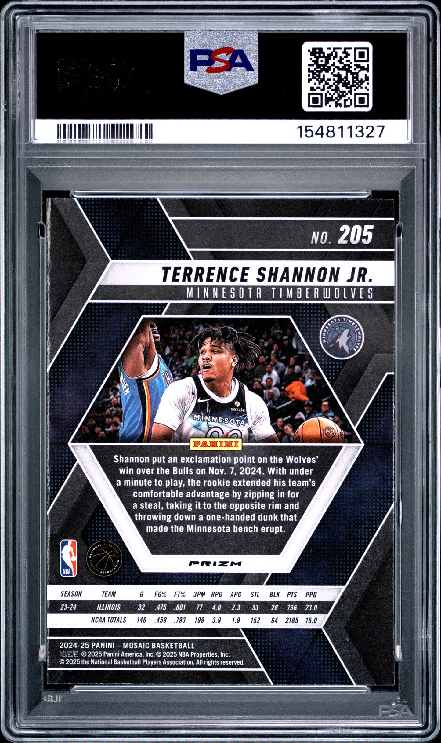 Terrance Shannon Jr. 2024 Panini Mosaic Rookie #205 PSA 10 Gem Mint
