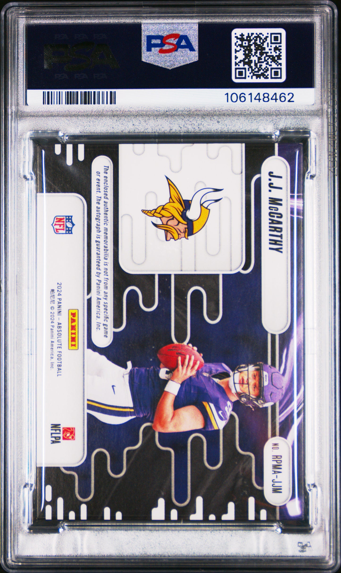 J.J. McCarthy 2024 Panini Absolute Five Jersey Rookie Auto #42/99 PSA 8 Nm-Mint