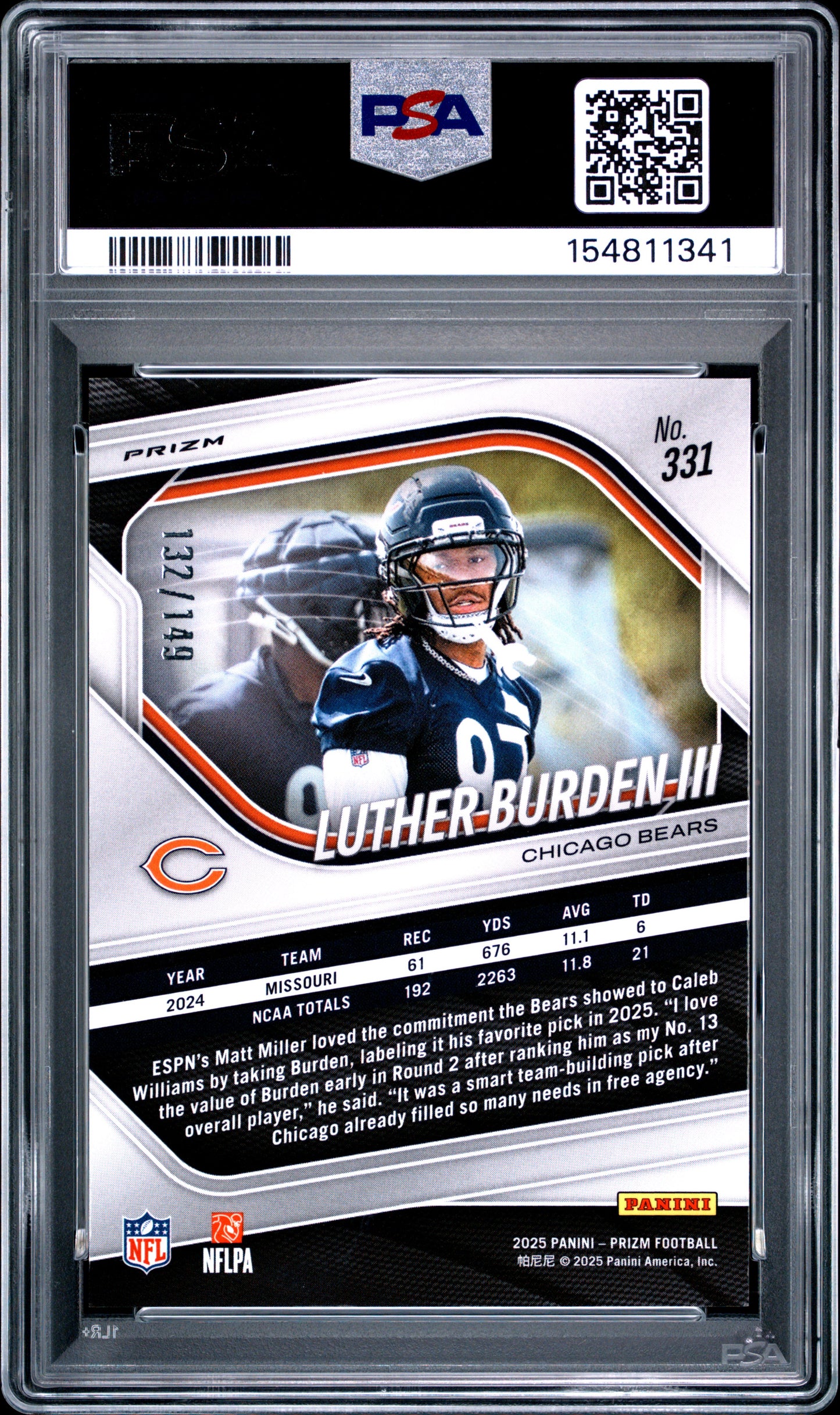 Luther Burden III 2025 Panini Prizm Rookie #331 Red Wave #132/149 PSA 10 Gem Mint
