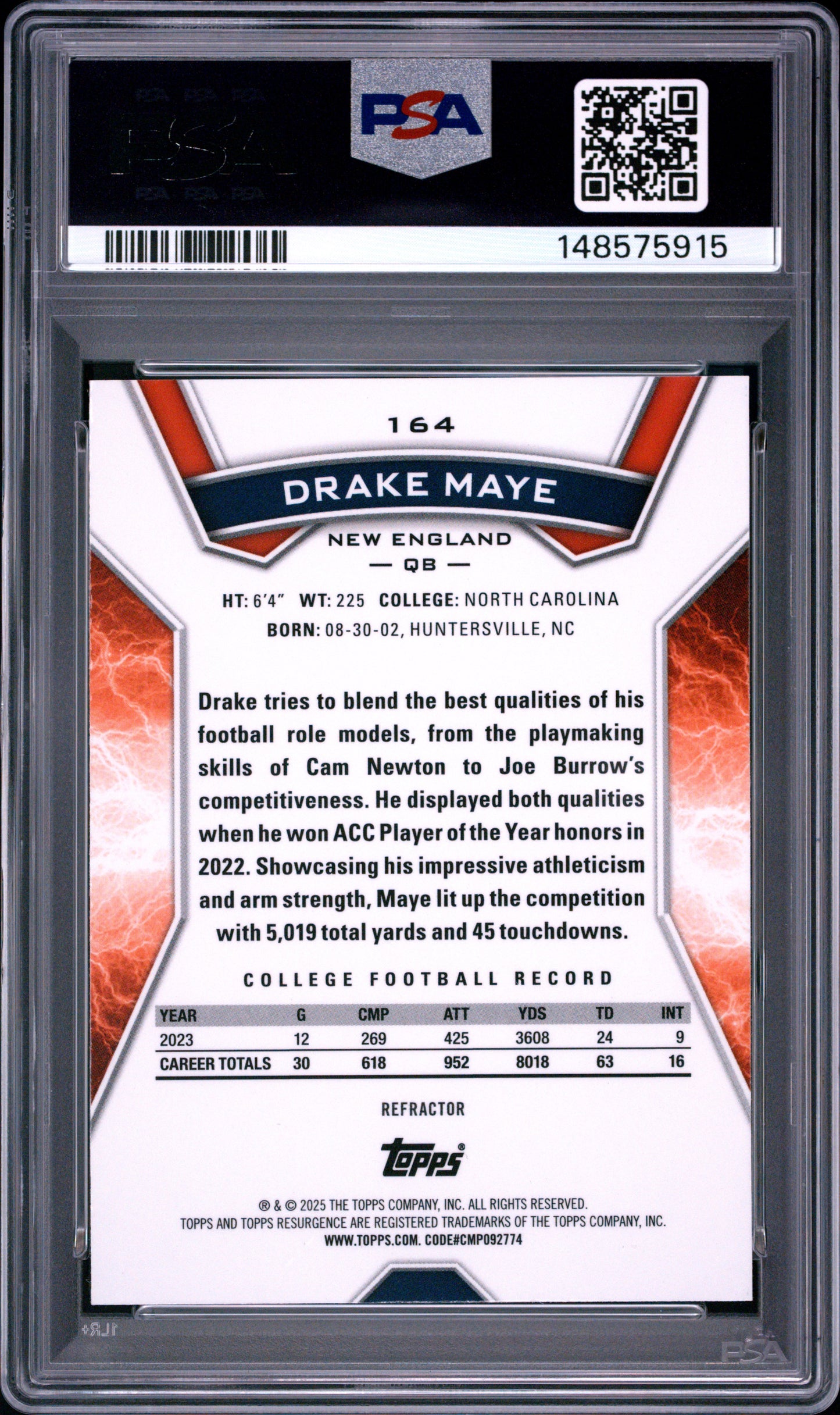 Drake Maye 2024 Topps Resurgance Rookie #164 Refractor PSA 10 Gem Mint