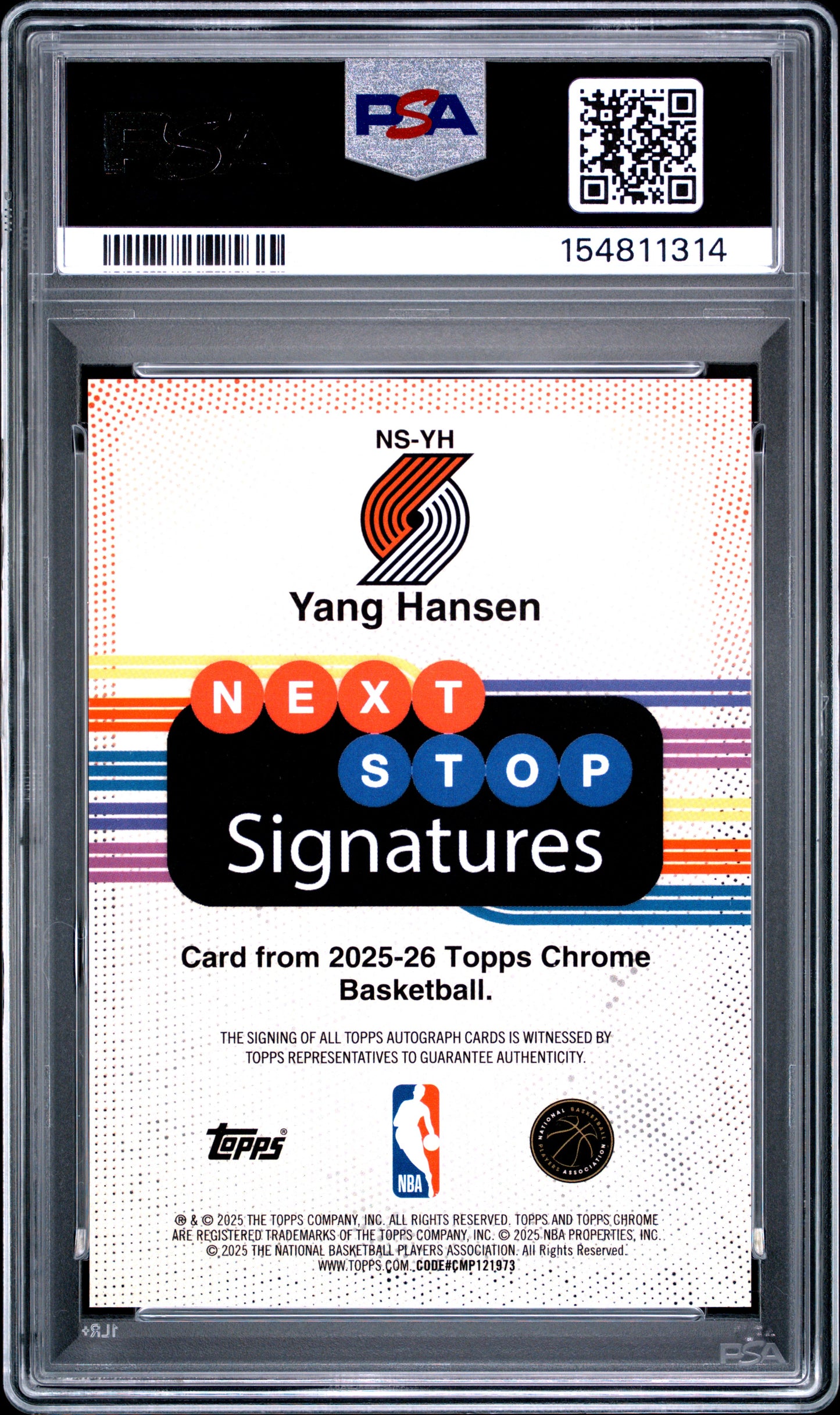 Yang Hansen 2025 Topps Chrome Next Stop Blue Autograph #127/150 PSA 10 Gem Mint