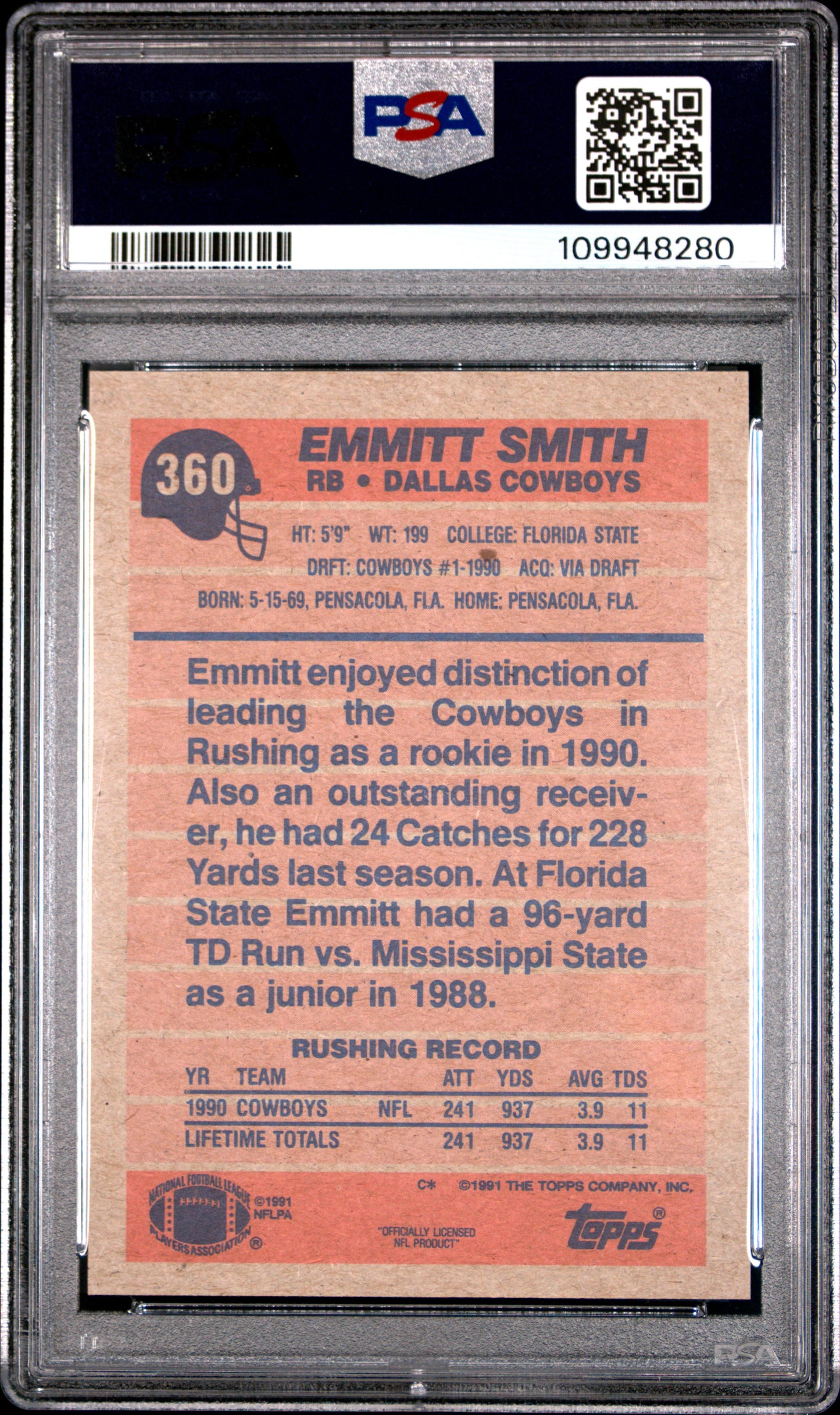 Emmitt Smith 1991 Topps #360 PSA 10 Gem Mint