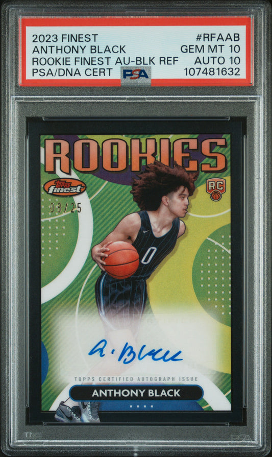 Anthony Black 2023 Topps Finest Black Refractor Auto #8/25 PSA 10 Auto 10