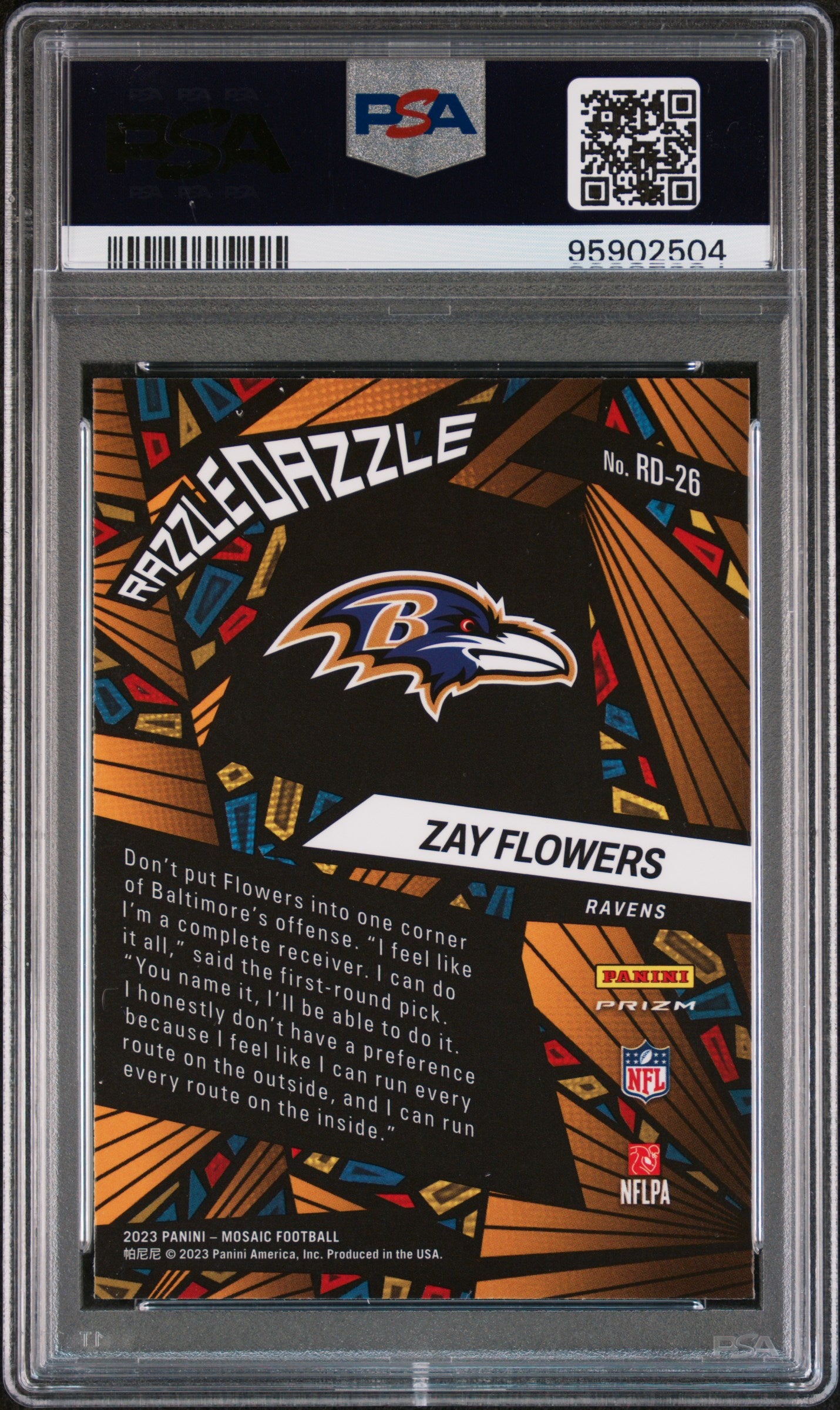 Zay Flowers 2023 Panini Mosaic Razzle Dazzle PSA 10 Gem Mint