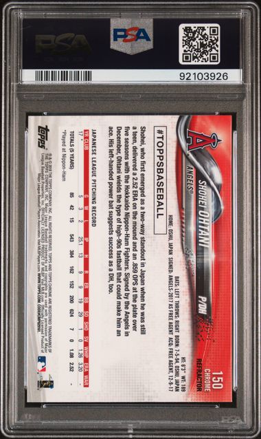 Shohei Ohtani 2018 Topps Chrome Refractor Rookie #150 PSA 10 Gem Mint