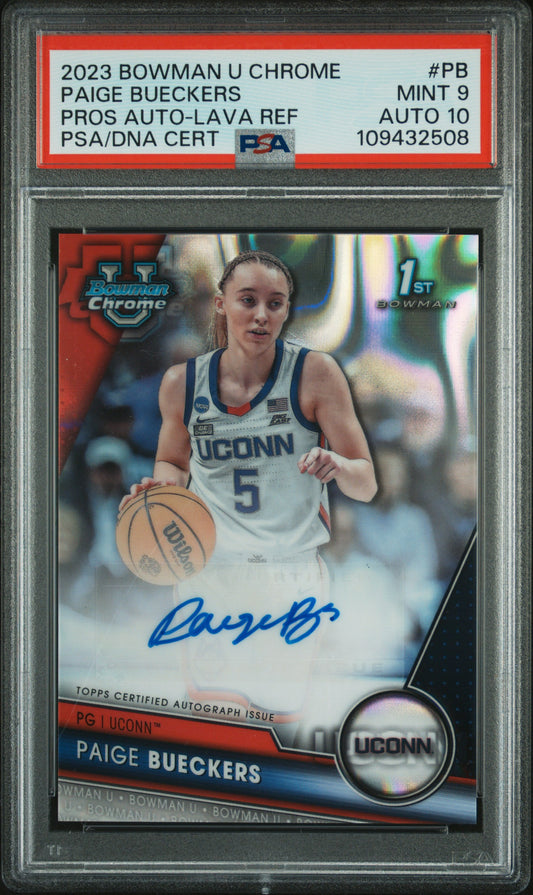 Paige Bueckers 2023 Bowman Chrome University Lava Refractor Auto #188/199 PSA 9 Auto 10