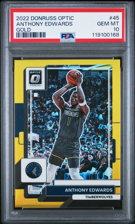 Anthony Edwards 2022 Donruss Optic #45 Gold #4/10 PSA 10 Gem Mint