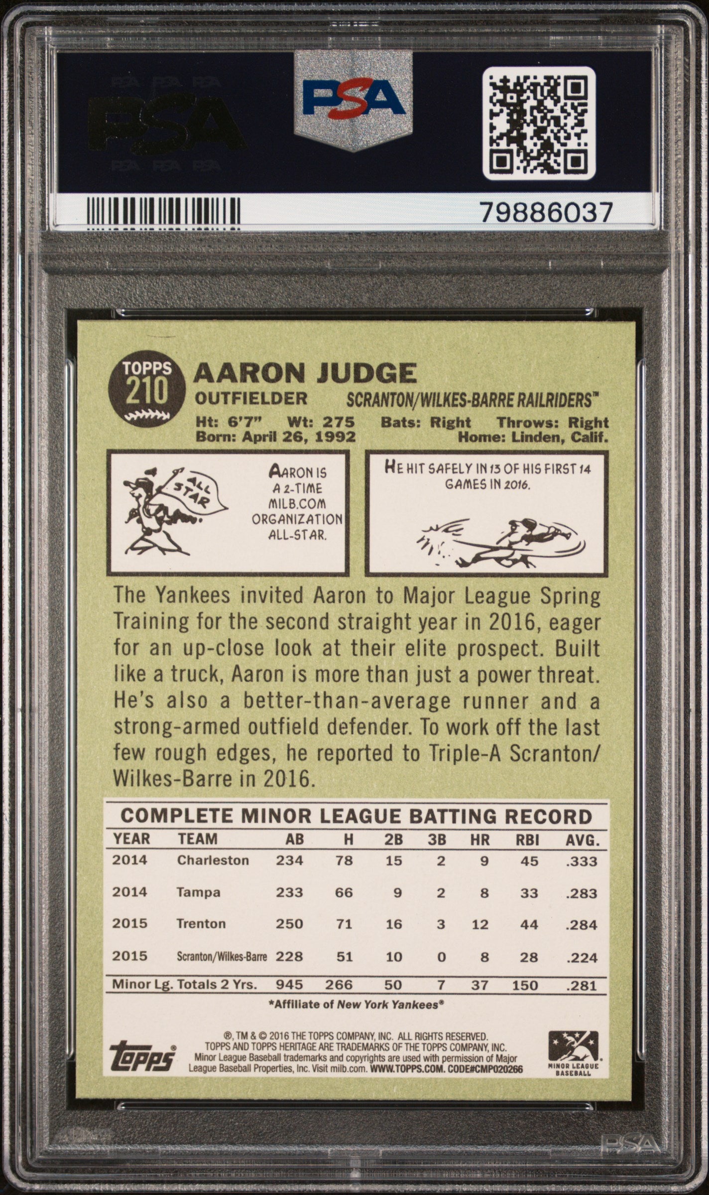 Aaron Judge 2016 Topps Heritage Minor League #210 PSA 10 Gem Mint 6037