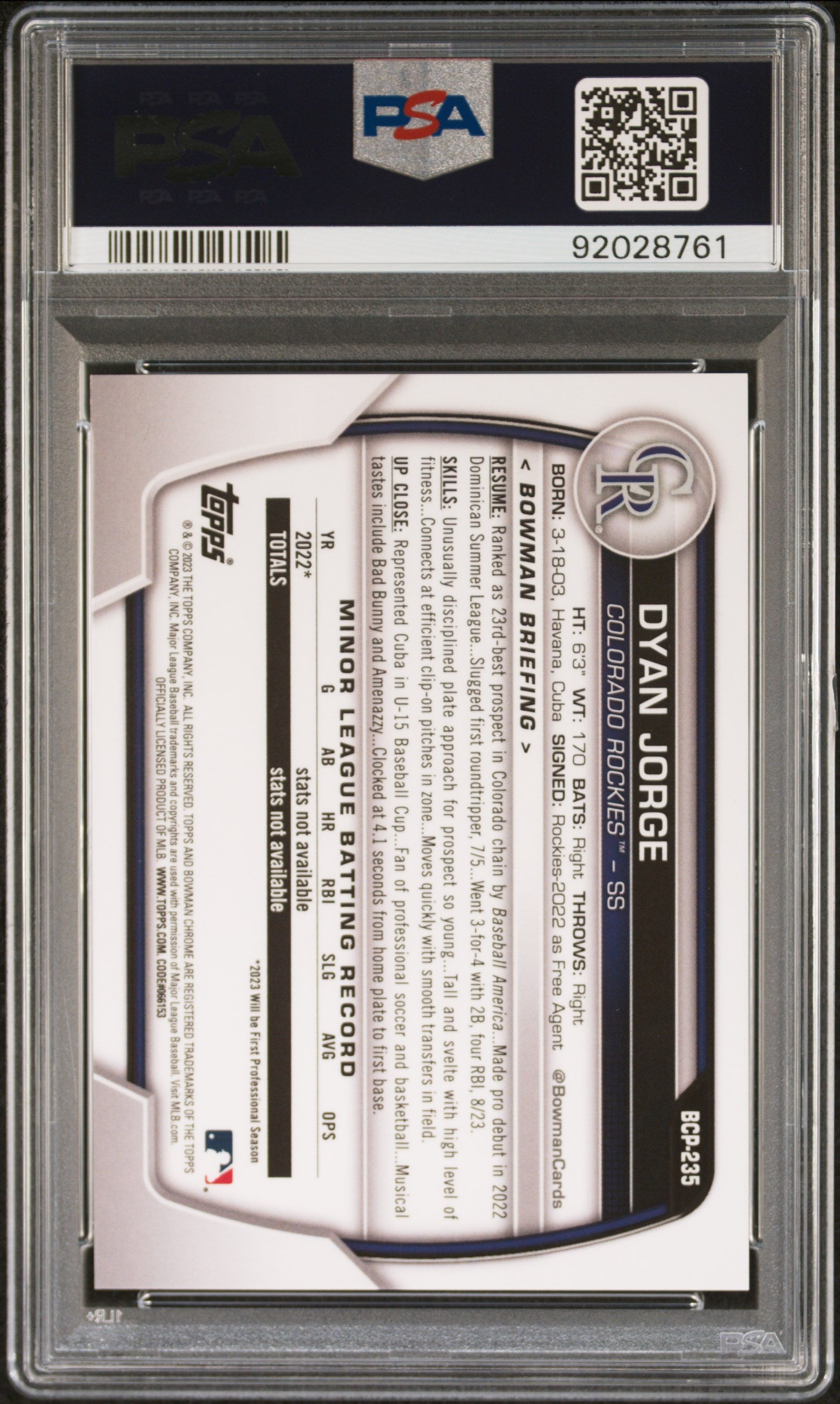 Dyan Jorge 2023 Bowman Chrome Sapphire Red #5/5 PSA 10 Gem Mint