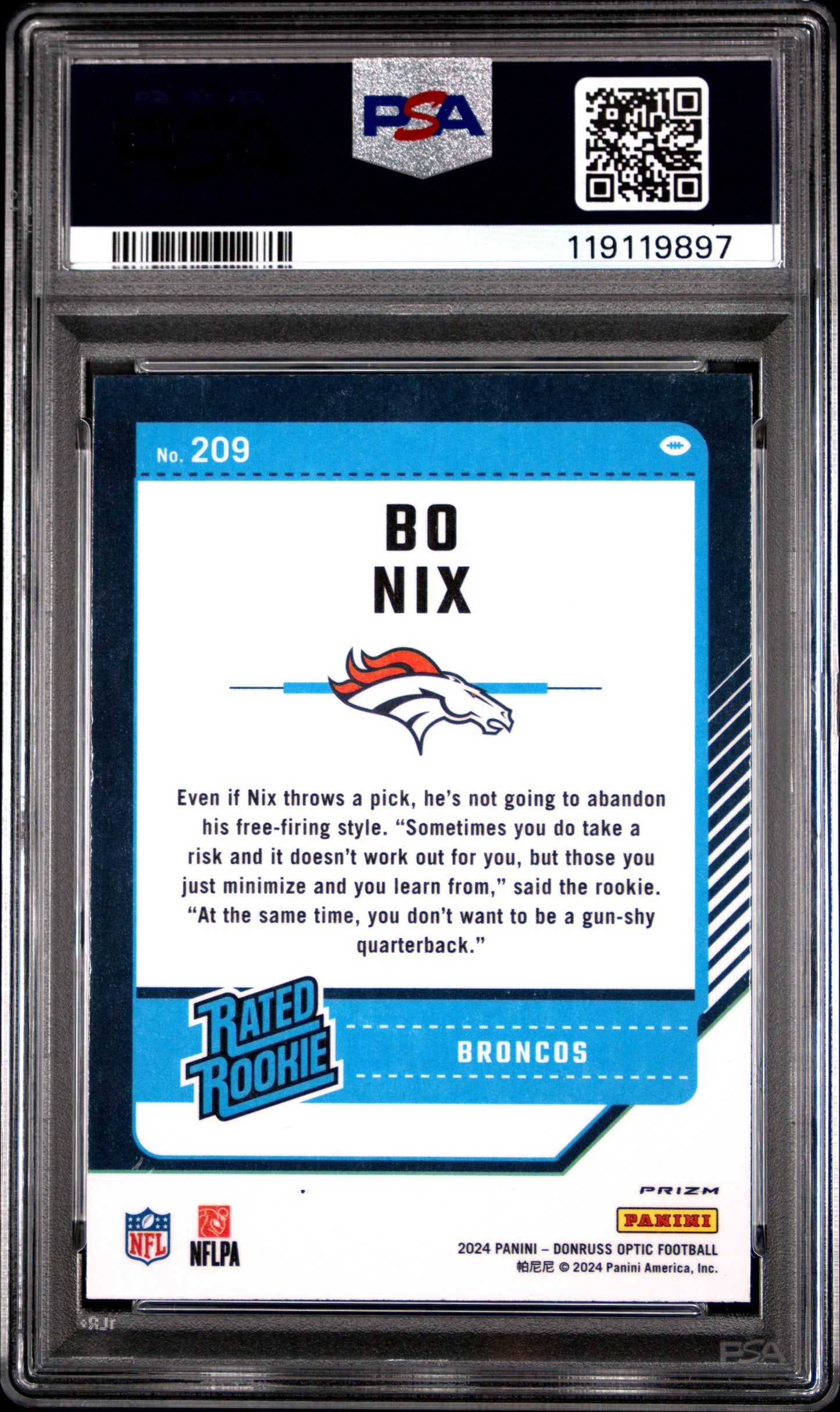 Bo Nix 2024 Donruss Optic Rookie #209 Stars Parallel PSA 10 Gem Mint