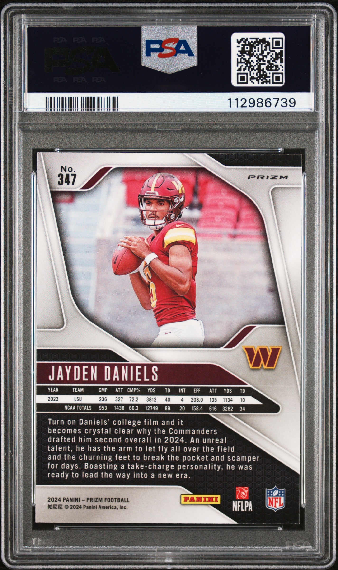 Jayden Daniels 2024 Panini Prizm #347 Lazer Prizm PSA 10 Gem Mint 6739