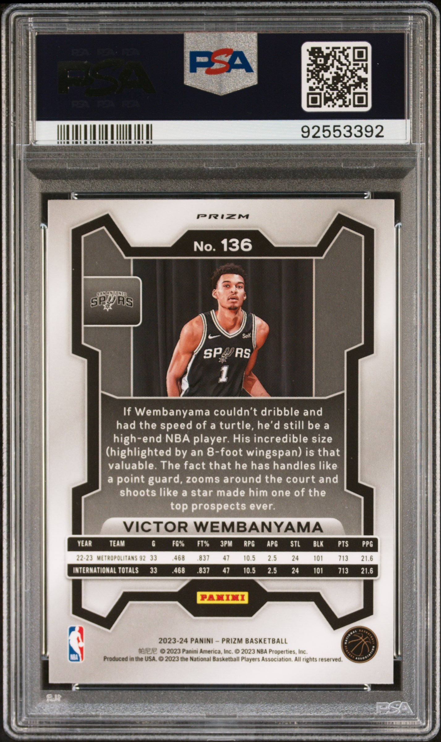 Victor Wembanyama 2023 Panini Prizm #136 Green Ice PSA 9 Mint 3992