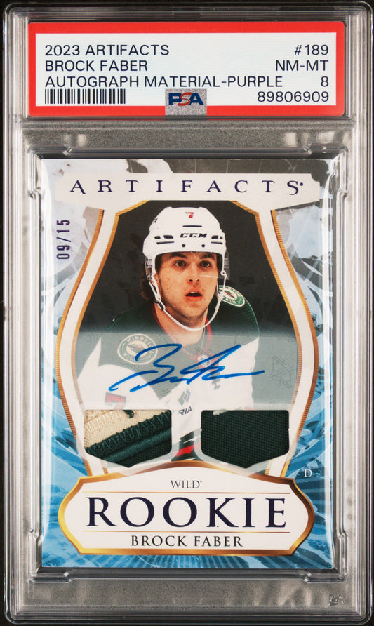 Brock Faber 2023 Upper Deck Artifacts Purple Patch Auto #9/15 PSA 8 Nm-Mint