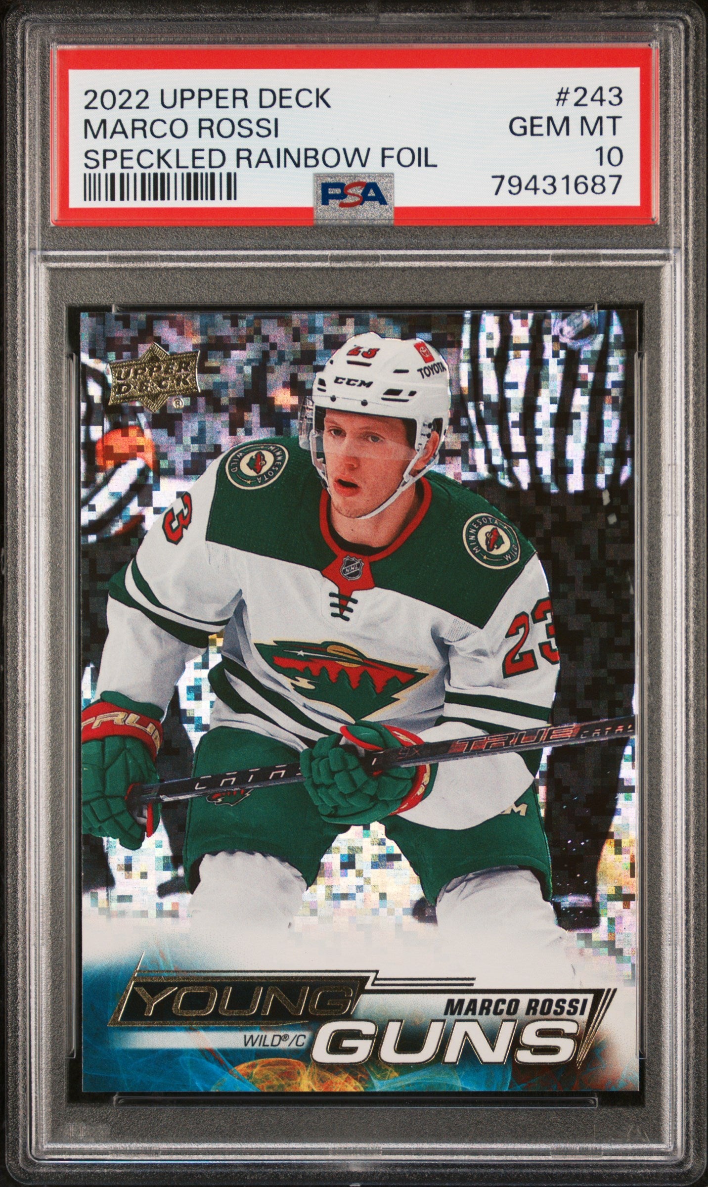 Marco Rossi 2022 Upper Deck Rookie #243 Speckled Rainbow Foil PSA 10 Gem Mint