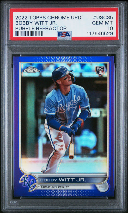 Bobby Witt Jr. 2022 Topps Chrome Update #USC35 Purple Refractor PSA 10 Gem Mint
