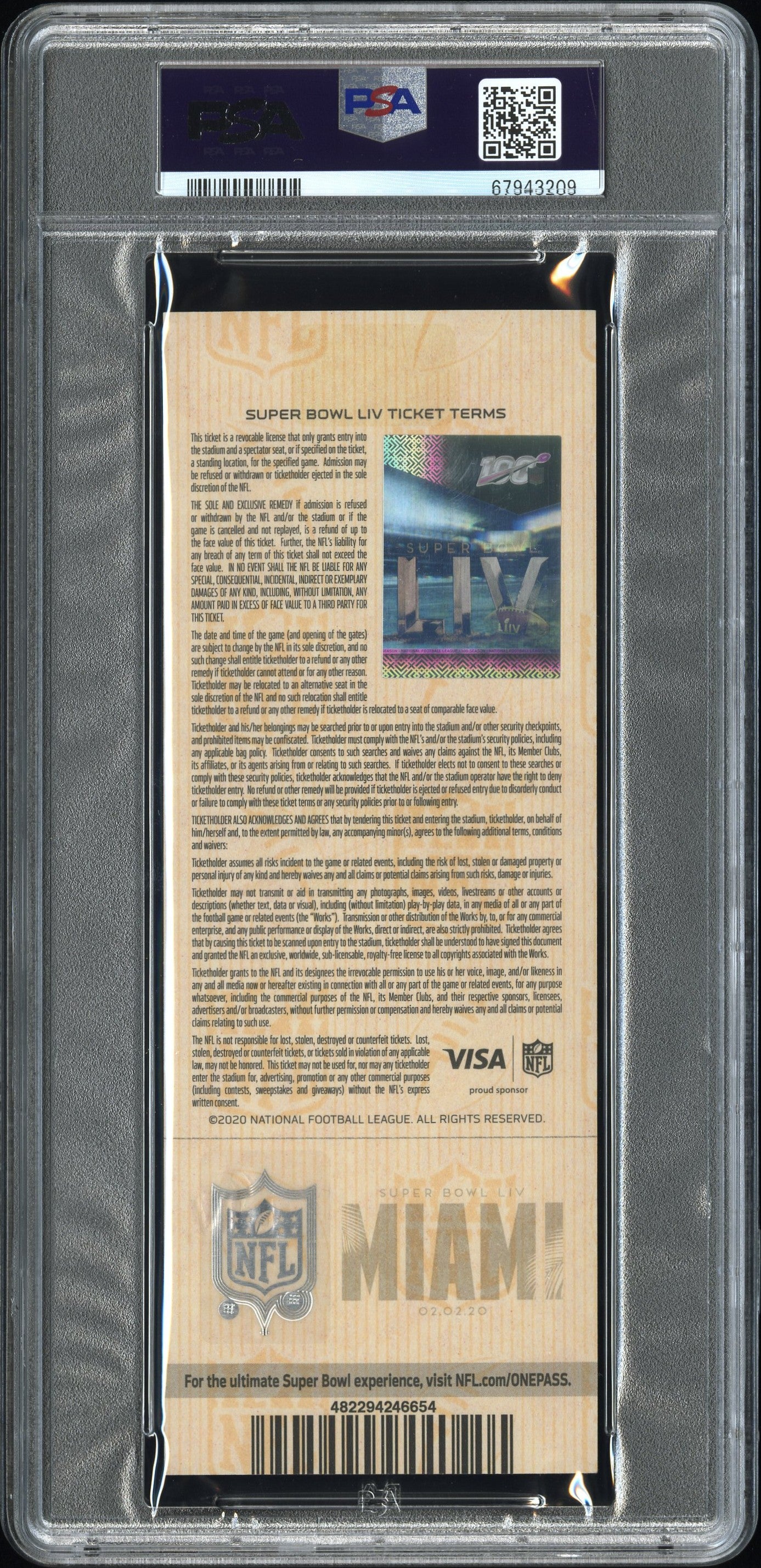 Patrick Mahomes 2020 Super Bowl Full Ticket Autograph PSA Auth