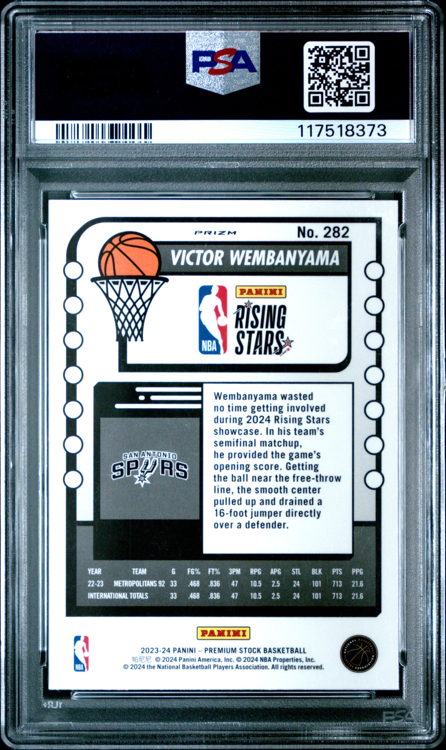 Victor Wembanyama 2023 Hoops Premium Stock Rookie #282 Mutilwave Prizm PSA 9 Mint