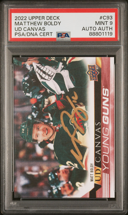 Matt Boldy 2022 Upper Deck Canvas Young Guns #C93 Autograph PSA 9 Auth Auto
