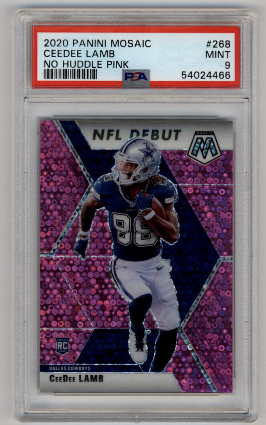 CeeDee Lamb 2020 Panini Mosaic Mosaic No Huddle Pink 19/20 #268 PSA 9 Mint