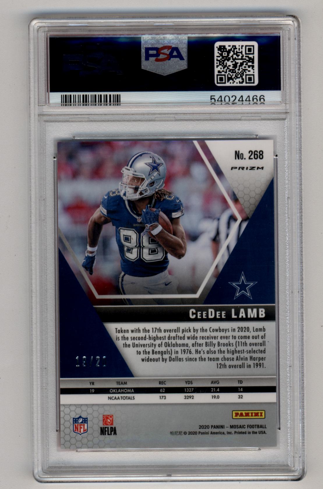 CeeDee Lamb 2020 Panini Mosaic Mosaic No Huddle Pink 19/20 #268 PSA 9 Mint