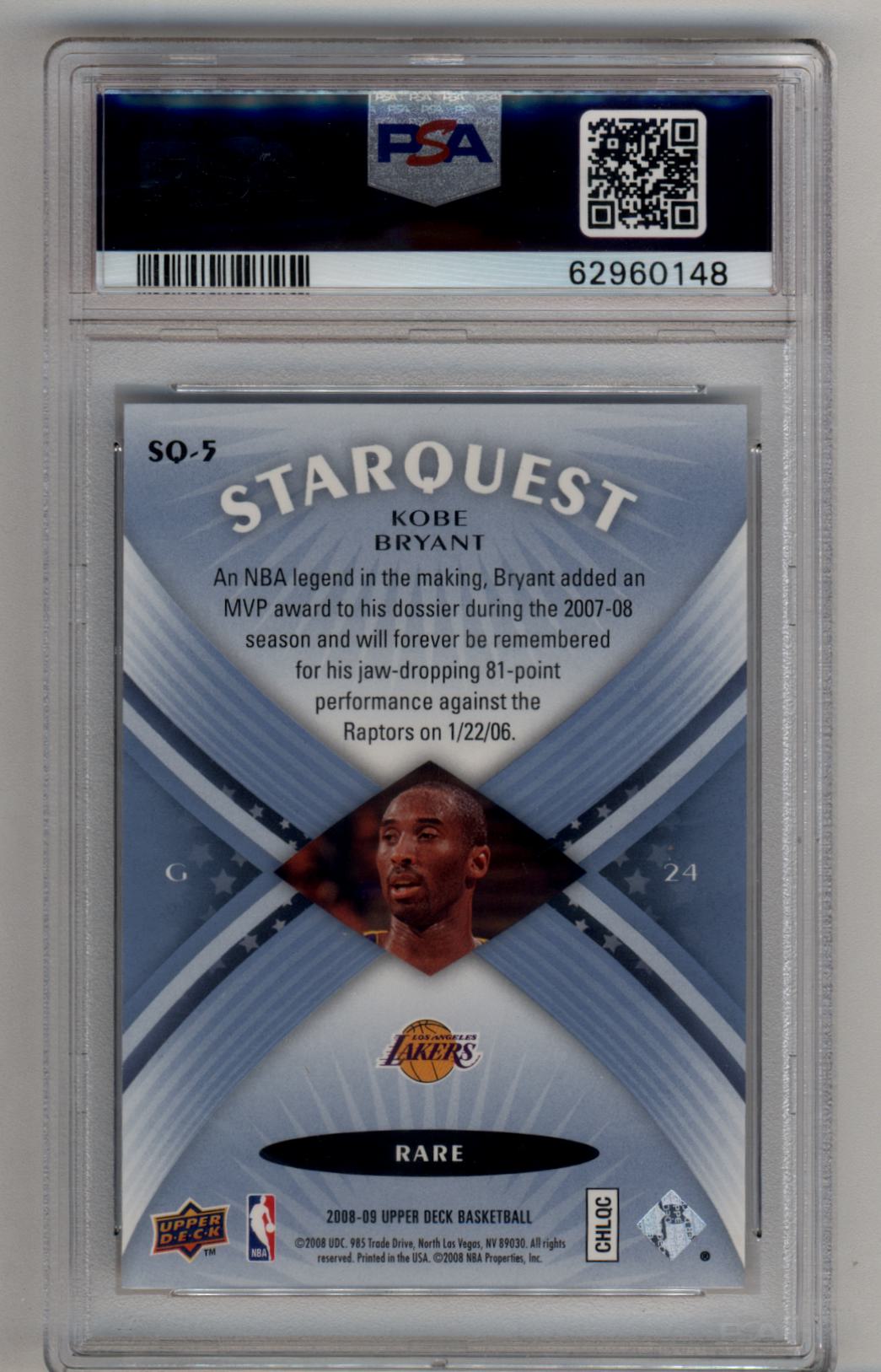 Kobe Bryant 2008-09 UD Starquest Blue #SQ-5 PSA 10 Gem Mint 0148