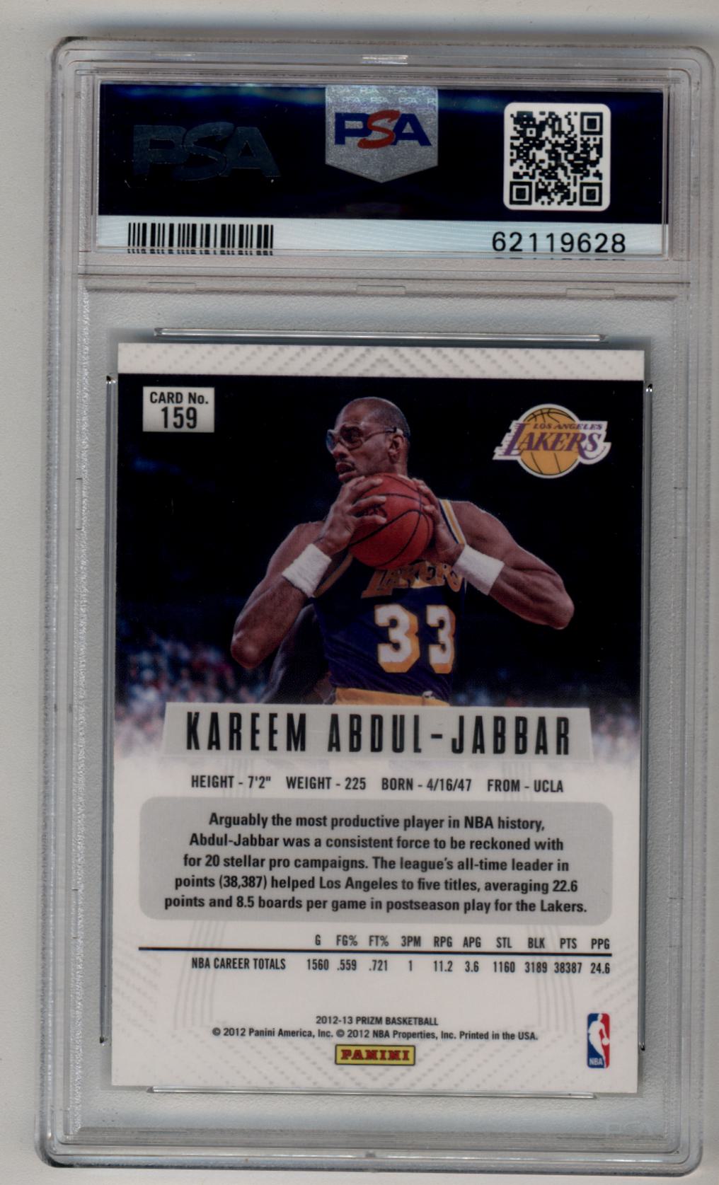 Kareem Abdul-Jabbar 2012-13 Prizm Green Prizm #159 PSA 9 Mint