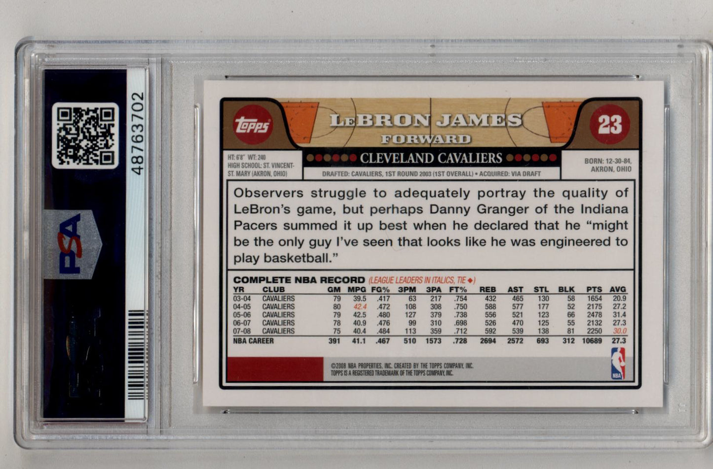 LeBron James 2008-09 Topps #23 PSA 10 Gem Mint 3702
