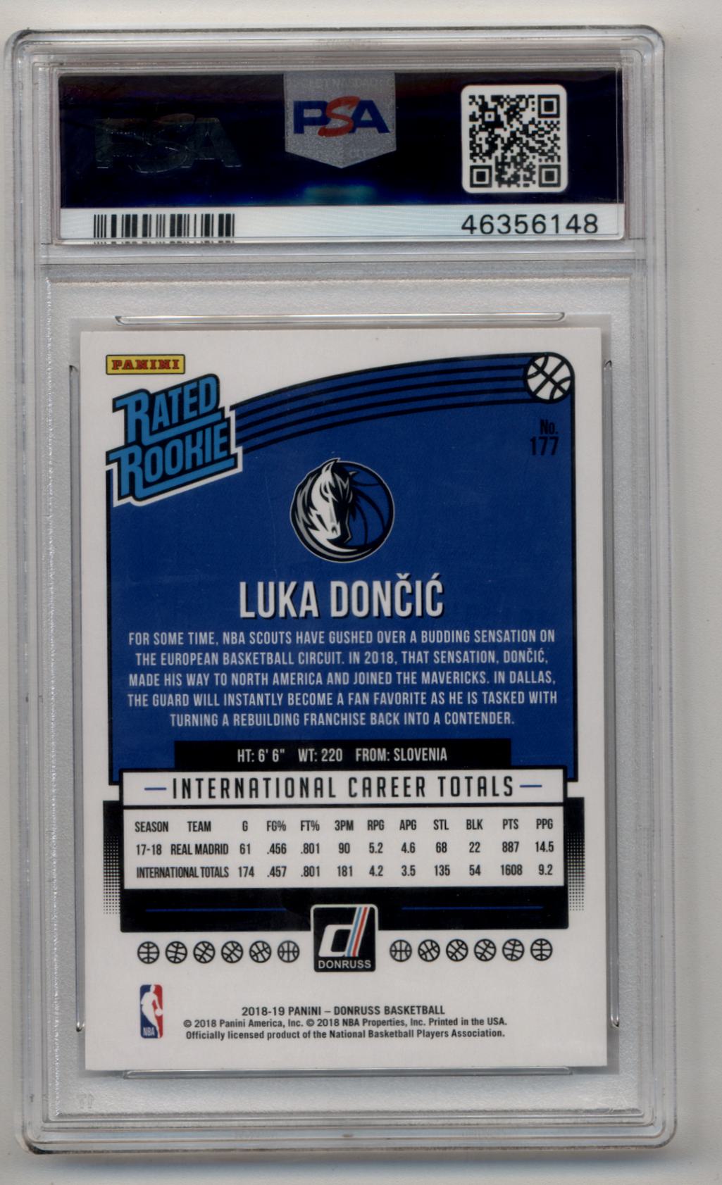 Luka Doncic 2018-19 Donruss Rookie #177 PSA 10 Gem Mint 6148