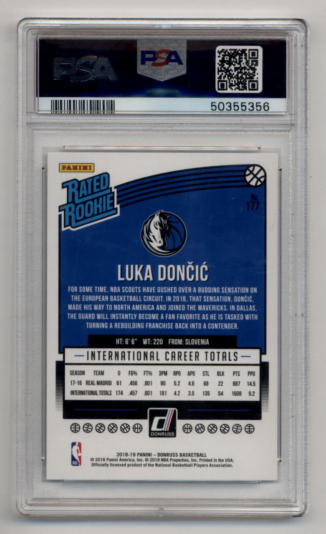 Luka Doncic 2018-19 Donruss Rookie #177 PSA 10 Gem Mint 5356