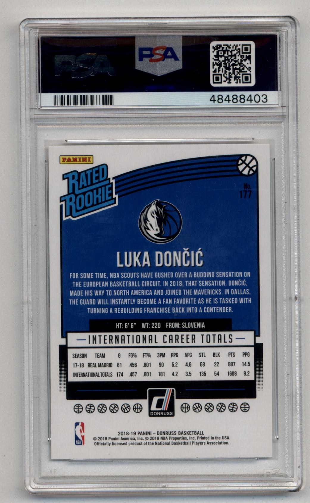 Luka Doncic 2018-19 Donruss Rookie #177 PSA 10 Gem Mint 8403