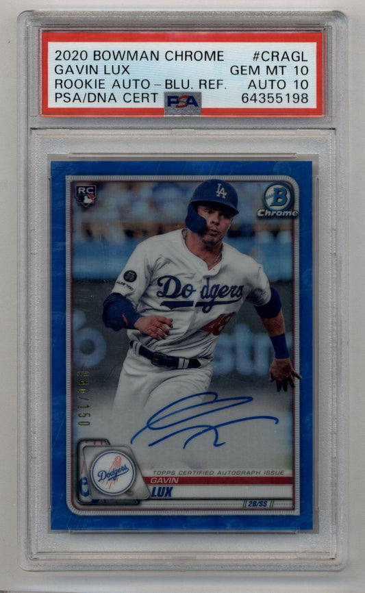 Gavin Lux 2020 Bowman Chrome Blue Refractor Rookie Auto 040/150 PSA 10 Gem Mint 10 Auto