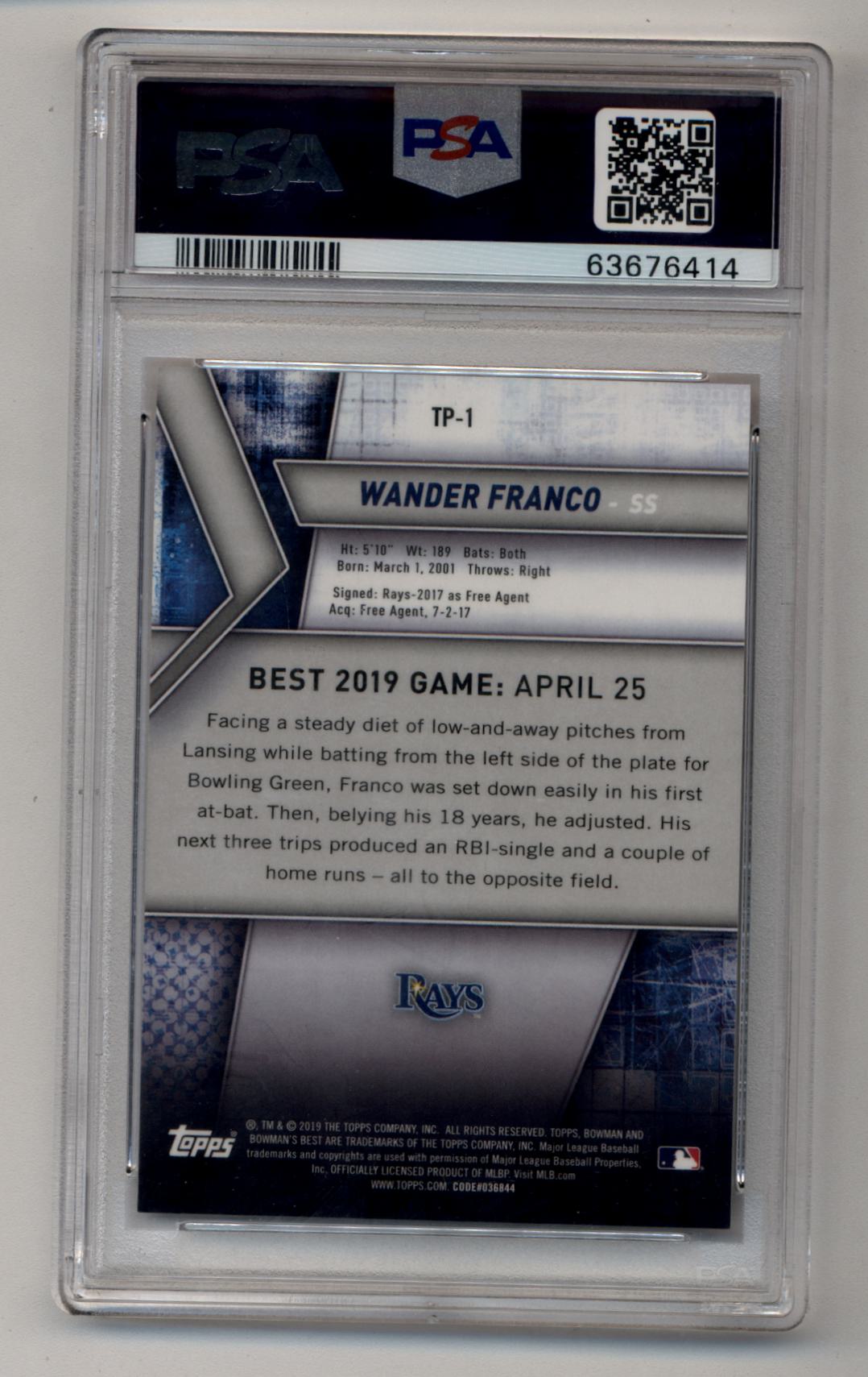 Wander Franco 2019 Bowman's Best Top Prospect Orange Refractor 01/25 PSA 9 Mint