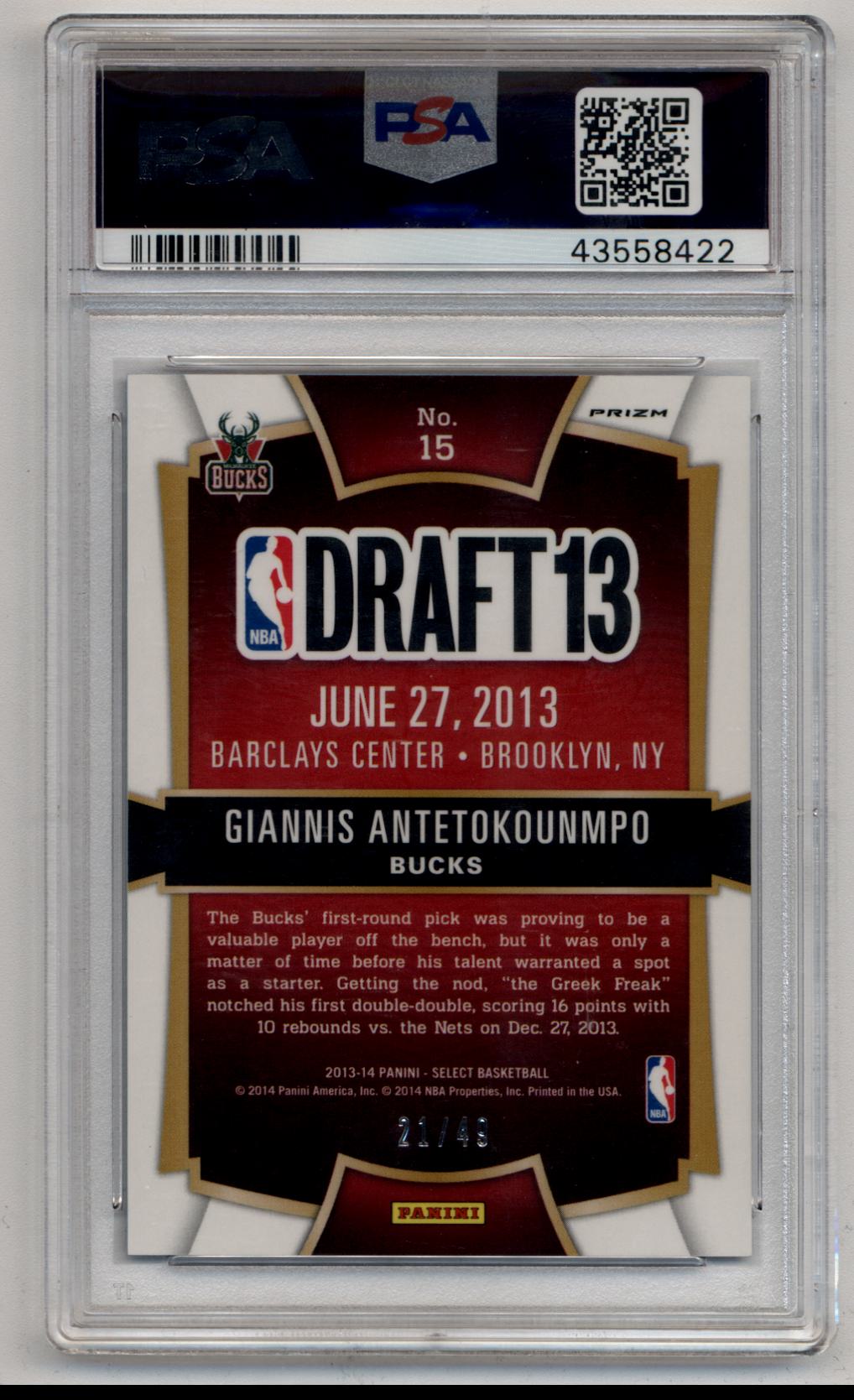 Giannis Antetokounmpo 2013-14 Select Draft Select Blue 21/49 #15 PSA 9 Mint