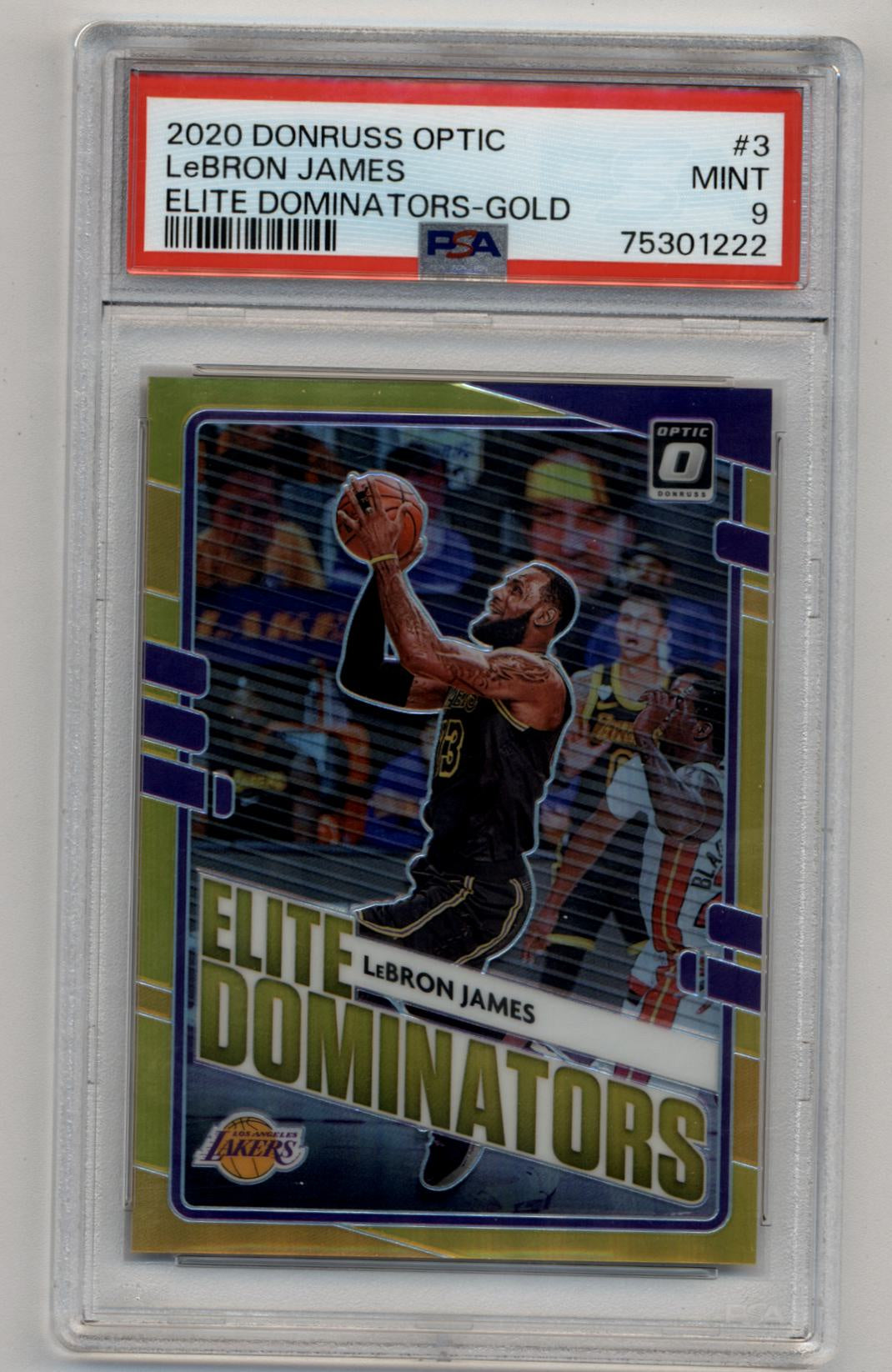 LeBron James 2020-21 Optic Elite Dominators Gold 10/10 PSA 9 Mint