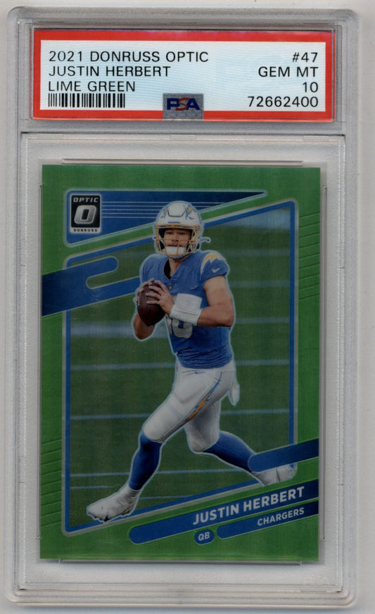 Justin Herbert 2021 Donruss Optic #47 Lime Green 12/35 PSA 10 Gem Mint