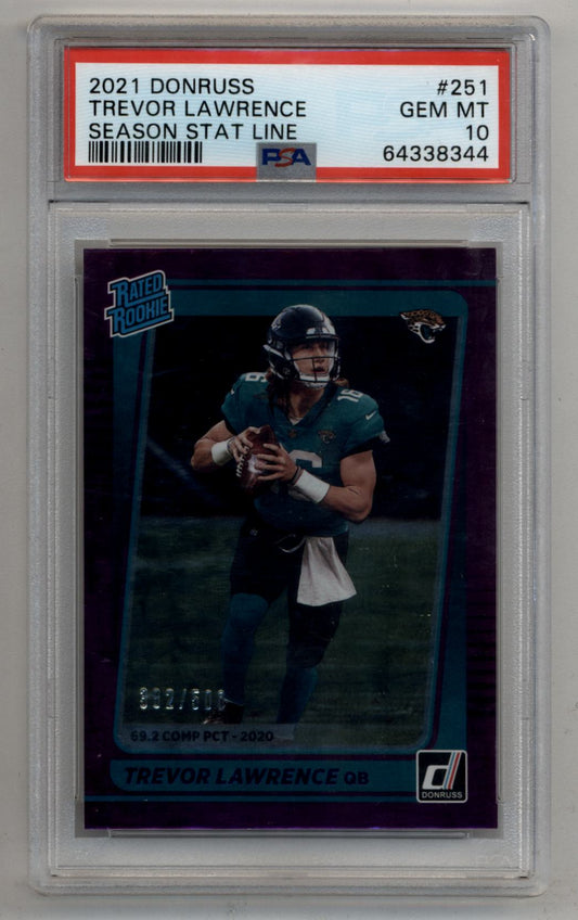 Trevor Lawrence 2021 Donruss Season Stat Line #251 382/500 PSA 10 Gem Mint