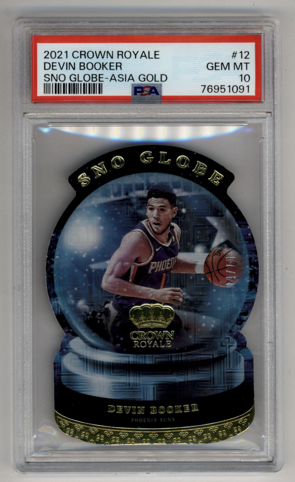Devin Booker 2021-22 Crown Royale Sno Globe Asia Gold 04/10 PSA 10 Gem Mint