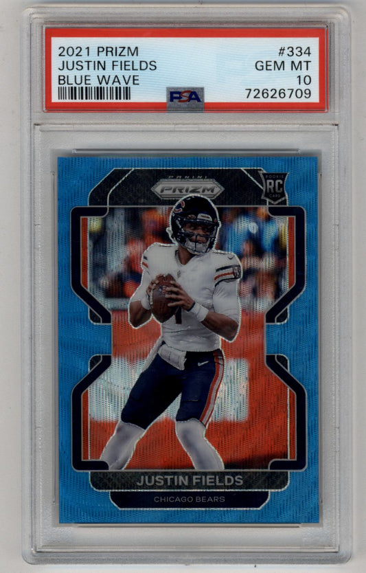 Justin Fields 2021 Prizm #334 Blue Wave 104/199 PSA 10 Gem Mint