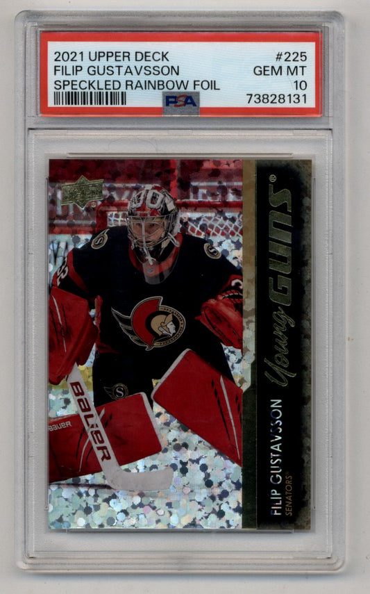 Filip Gustavsson 2021 Upper Deck Speckled Rainbow Foil #225 PSA 10 Gem Mint