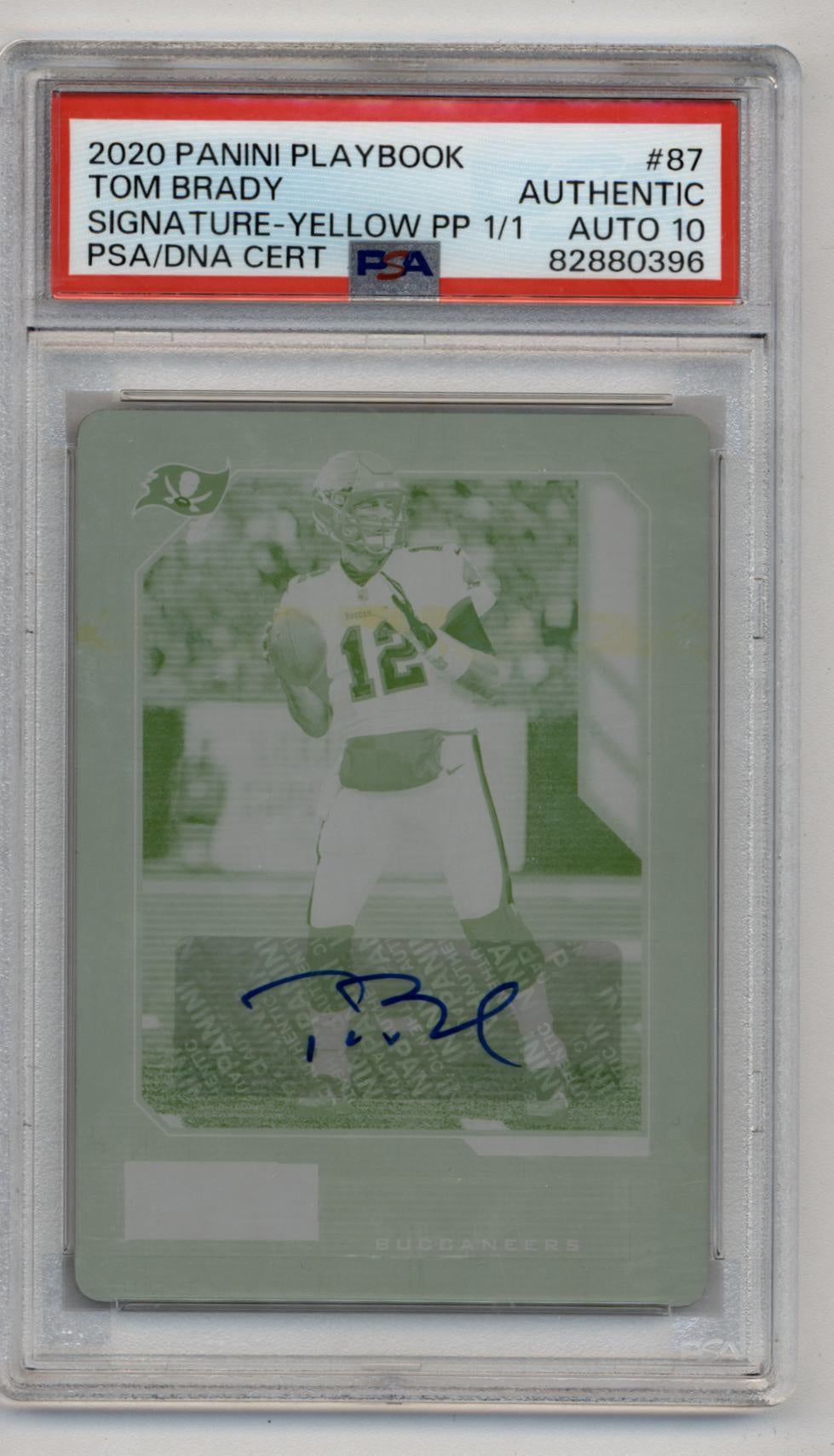 Tom Brady 2020 Playbook Yellow Printing Plate Auto 1/1 PSA Authentic