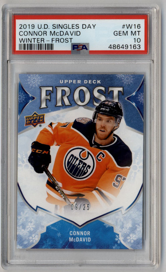 Connor McDavid 2019-20 Upper Deck Singles Day Winter Frost #W16 09/25 PSA 10 Gem Mint