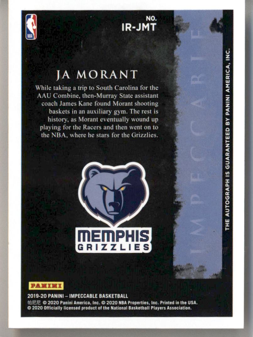 Ja Morant 2019-20 Impeccable Rookie Signatures #IR-JMT 22/25
