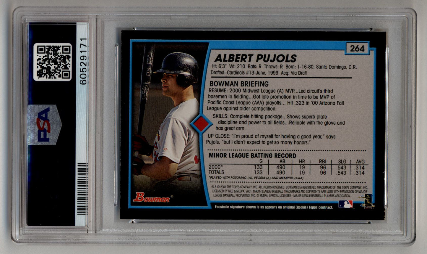 Albert Pujols 2001 Bowman Rookie #264 PSA 8 Near Mint Mint